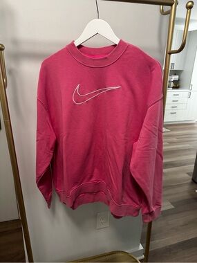 Nike Pink Embroidered Swoosh Crewneck Sweatshirt - Women's